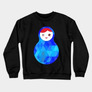 Wink Russian dolls matryoshka with bright blue rhombus Crewneck Sweatshirt